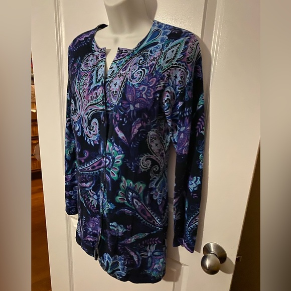 Isaac Mizrahi Live Long Floral Button Up Cardigan Sweater Cotton Blend Size XXS - Picture 2 of 11